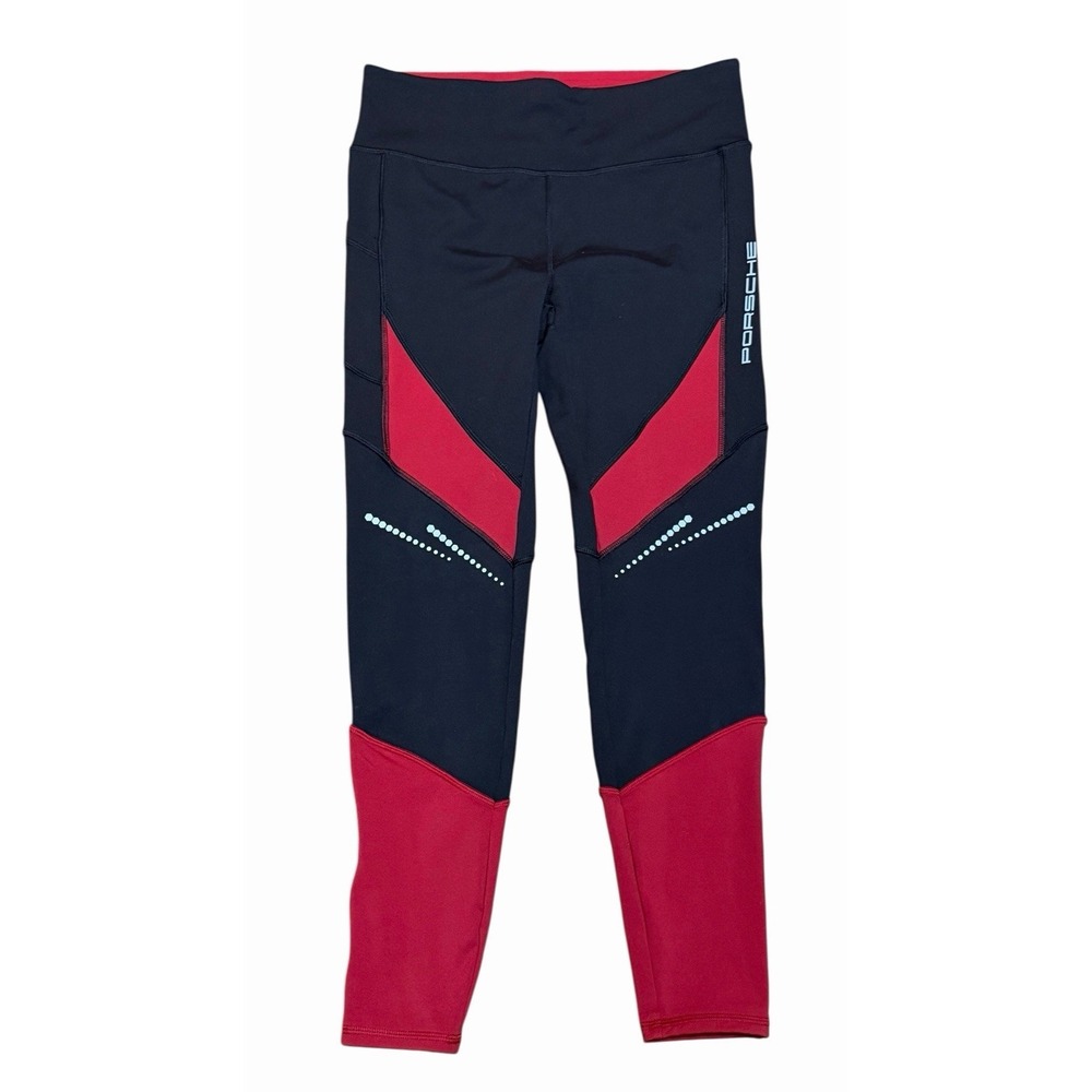 Porsche Womens Leggings Size M Red Black Racing Stripe‎ Compression Yoga Workout